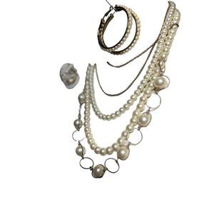 Costume Jewelry Multi Strand Pearl Necklace with Two Sets Matching Earrings